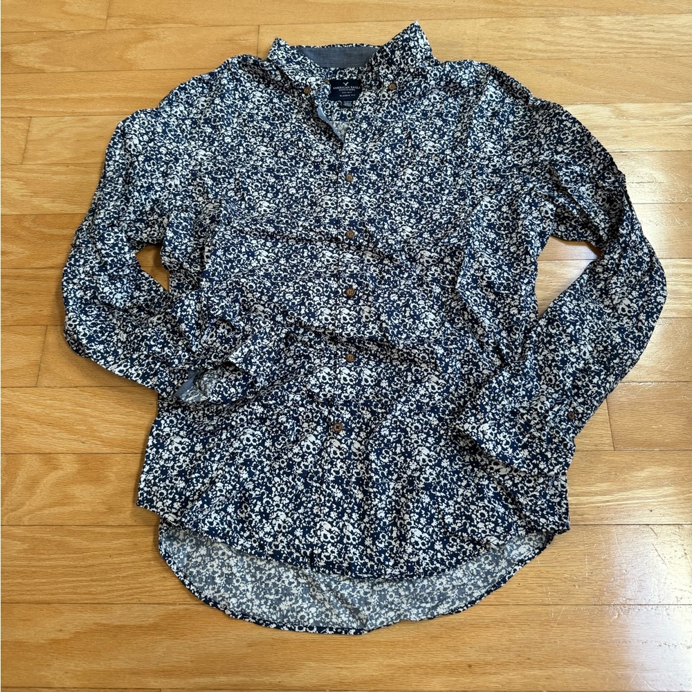 Blue Floral Print Casual Button-Down Shirt
